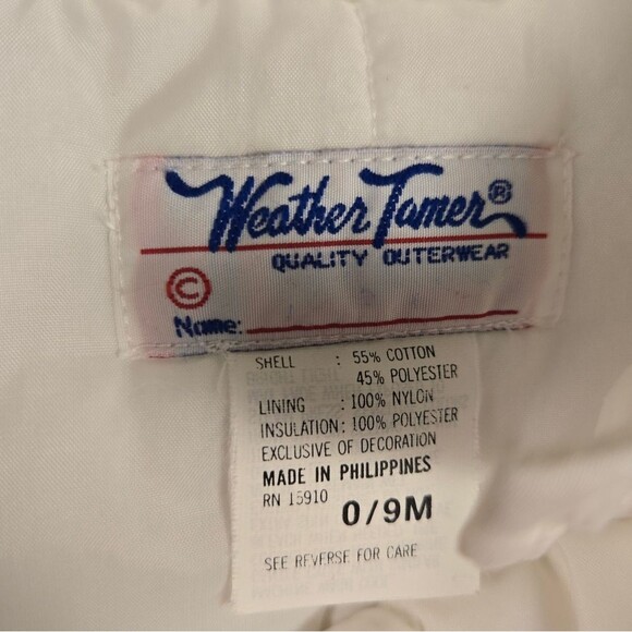 Vintage Infant's Snow Suit 9 Months Weather Tamer Zip Up Mittens White USA Made - Picture 5 of 10